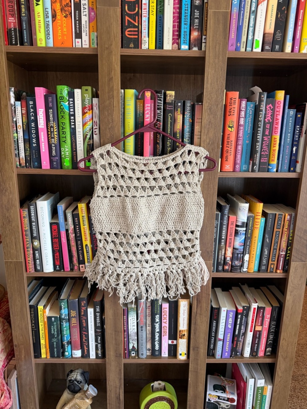 Crochet Fringe Tank Top in Natural Beige